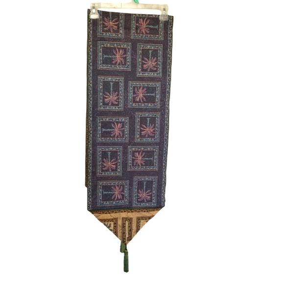 Vintage Beautiful Set of Two Table Runner Woven Print Palm Trees 69”-13” - Picture 3 of 8